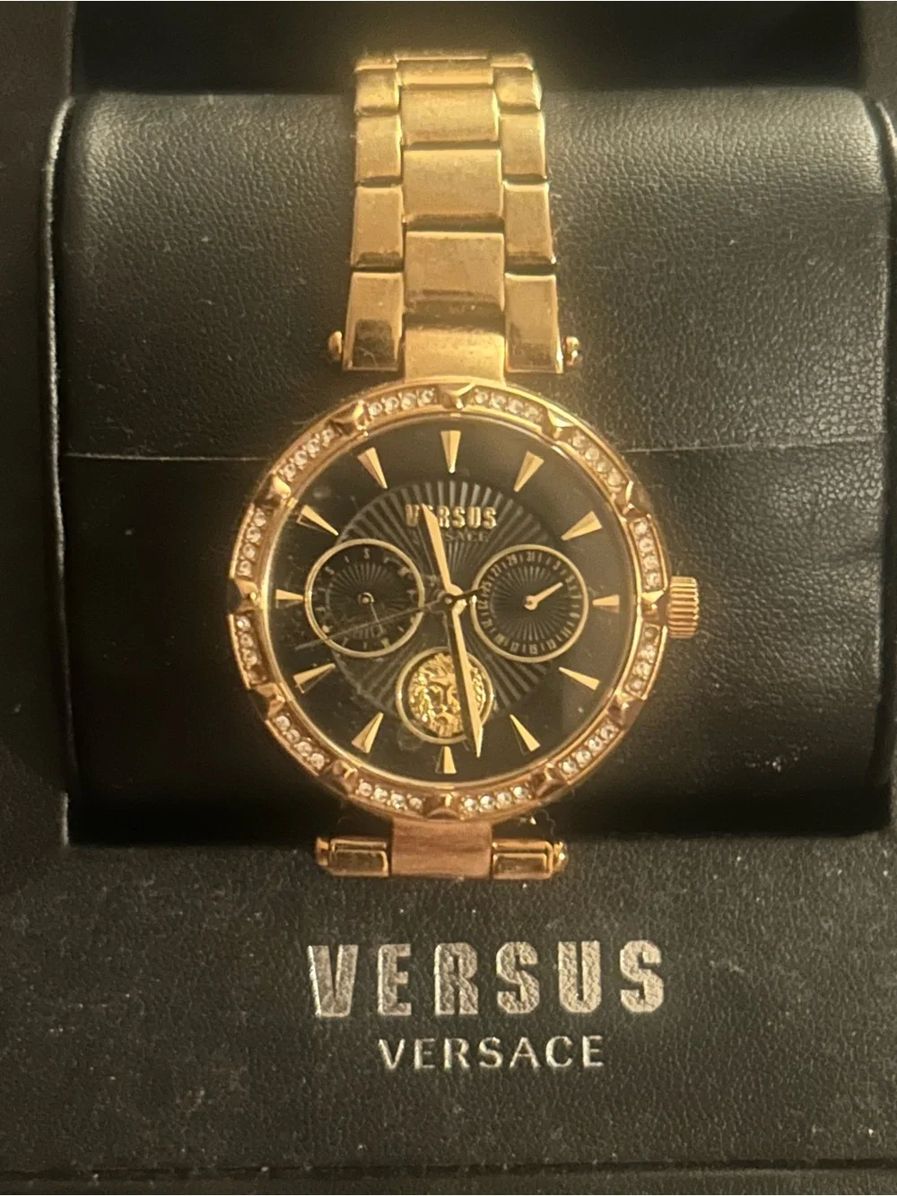Versus Versace Gold and Black Crystal-Accent Women's Bracelet Watch